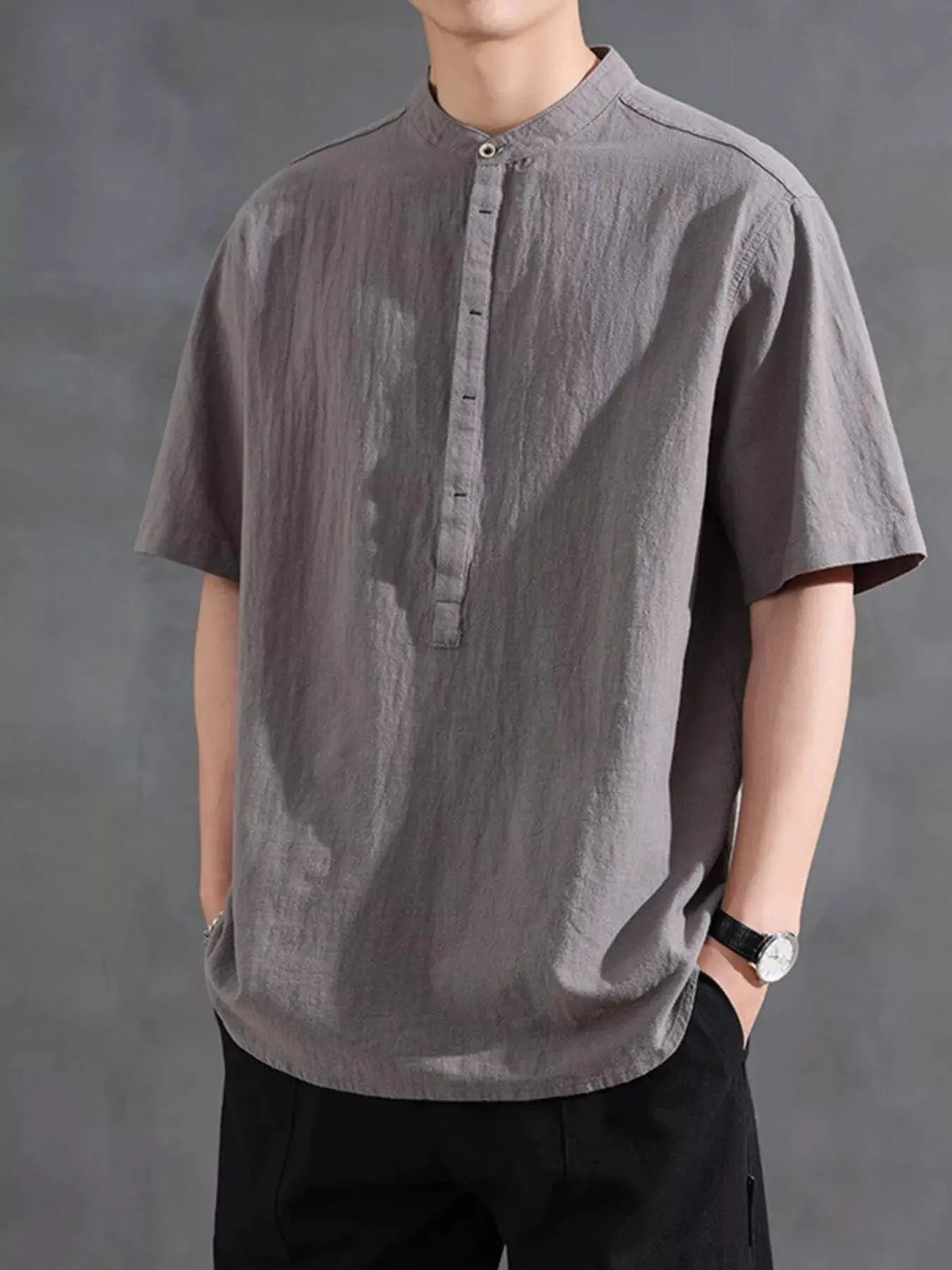 Men's Plus Size Button Detail Short Sleeve Shirt by Trendsi