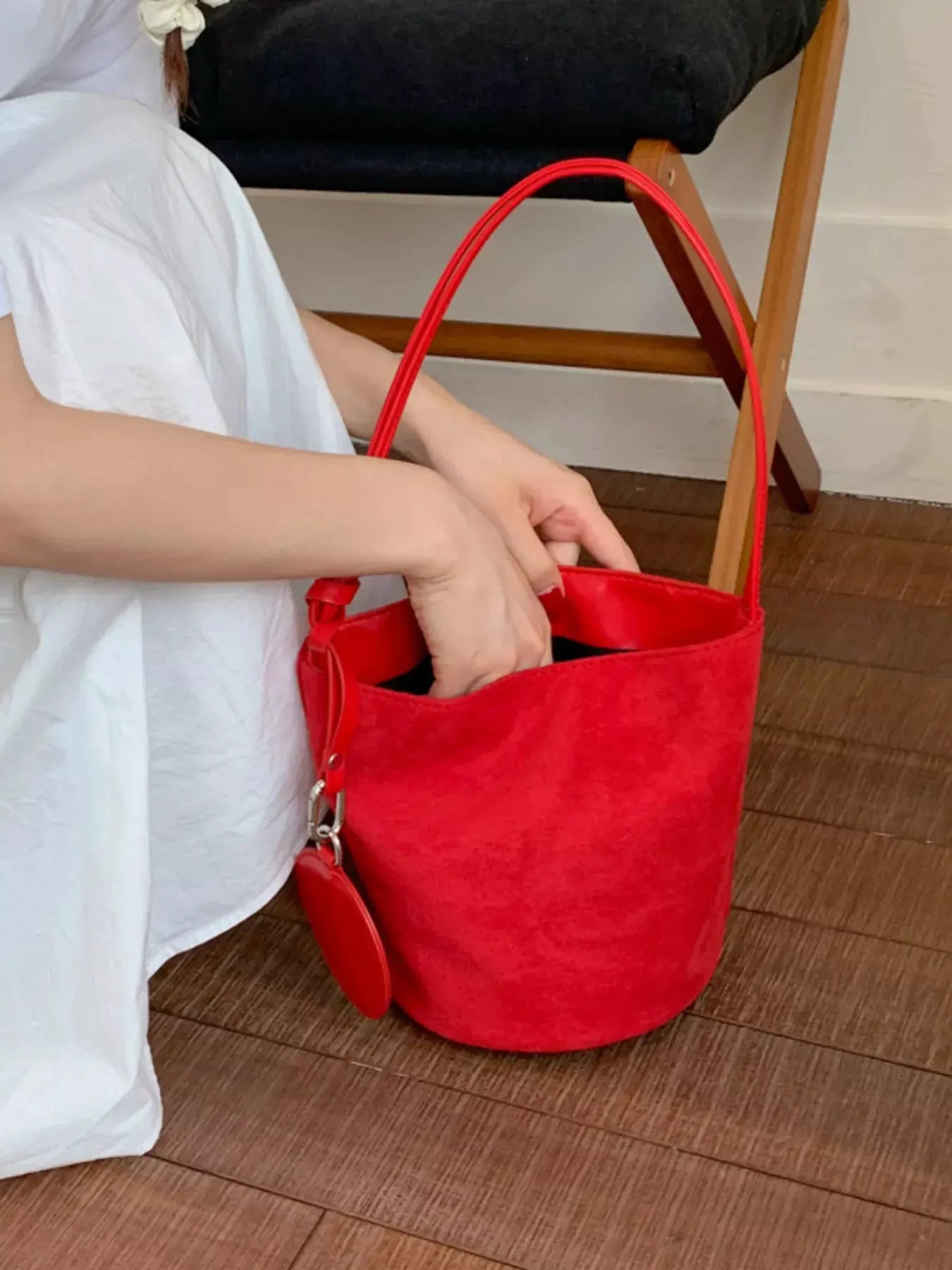 Suede Solid Color Bucket Bag by Partner Label