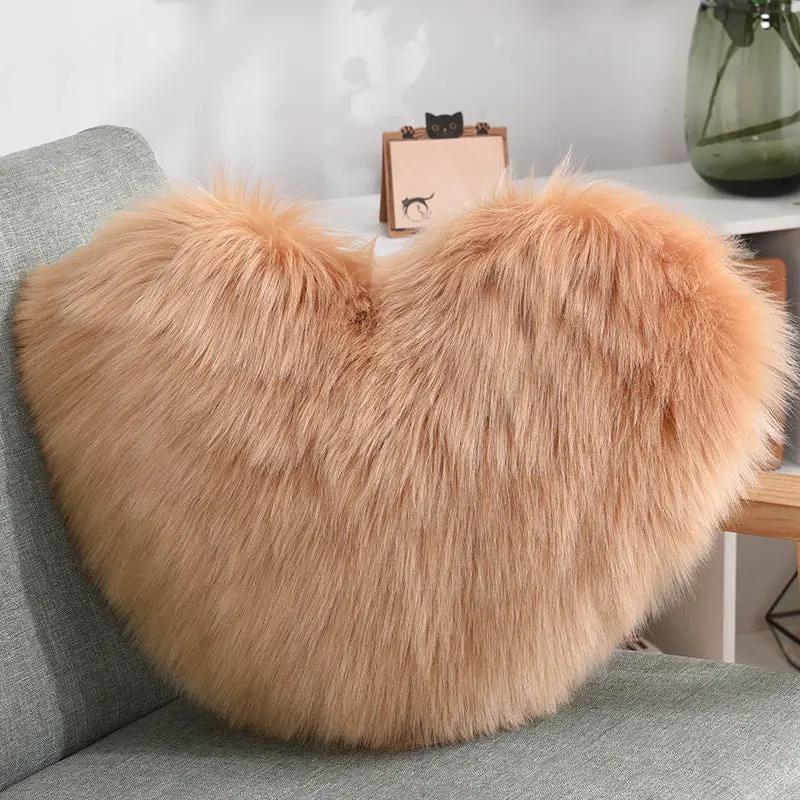 Throw Pillows Heart Shape Long Plush Fluffy Shaggy Cushion Cover Sofa Cushions Decorative Pillow Covers Pillowcase White by Maiden-Art