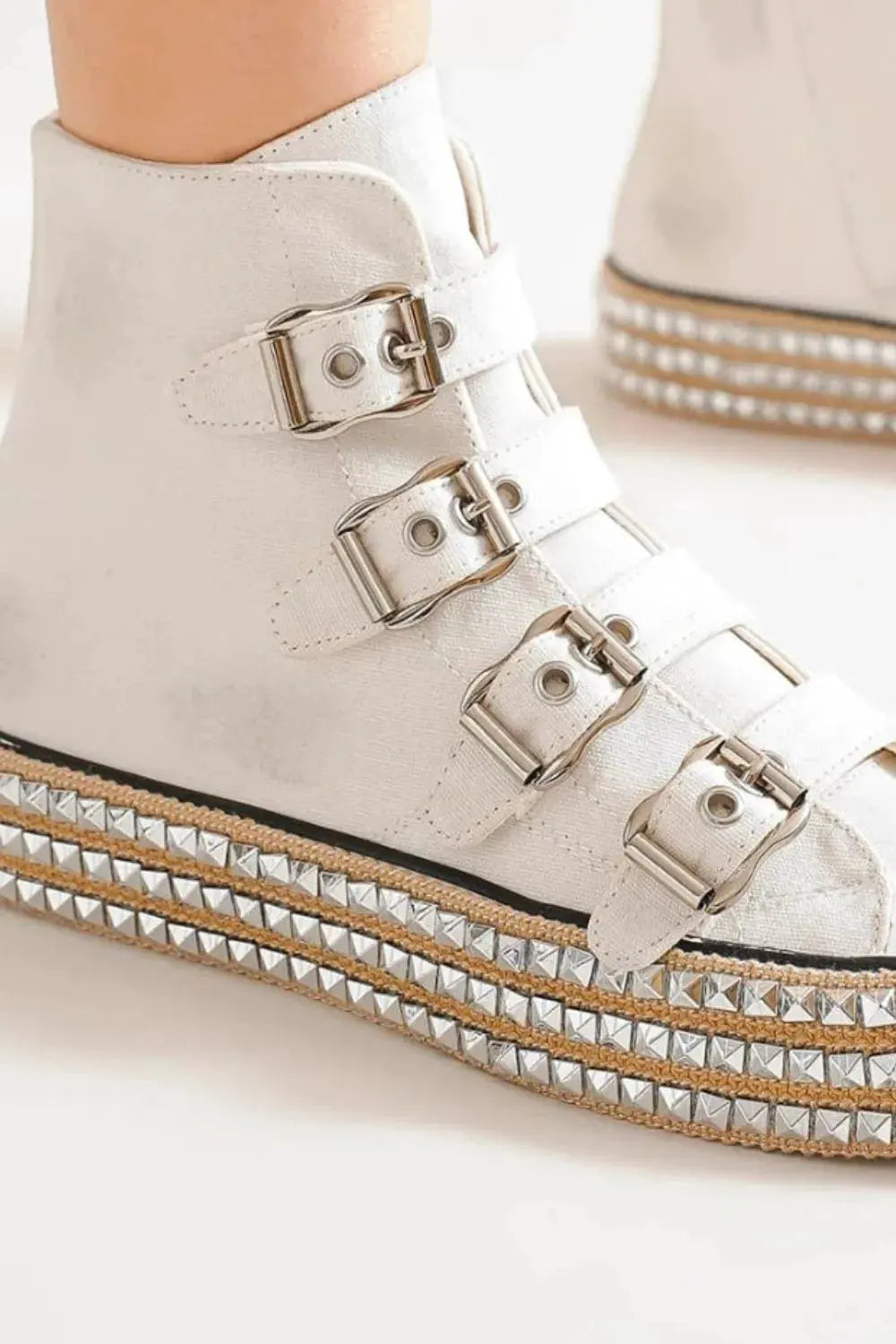 Beast Fashion Multi-Buckle Straps Studded Platform Sneakers by Beast Fashion