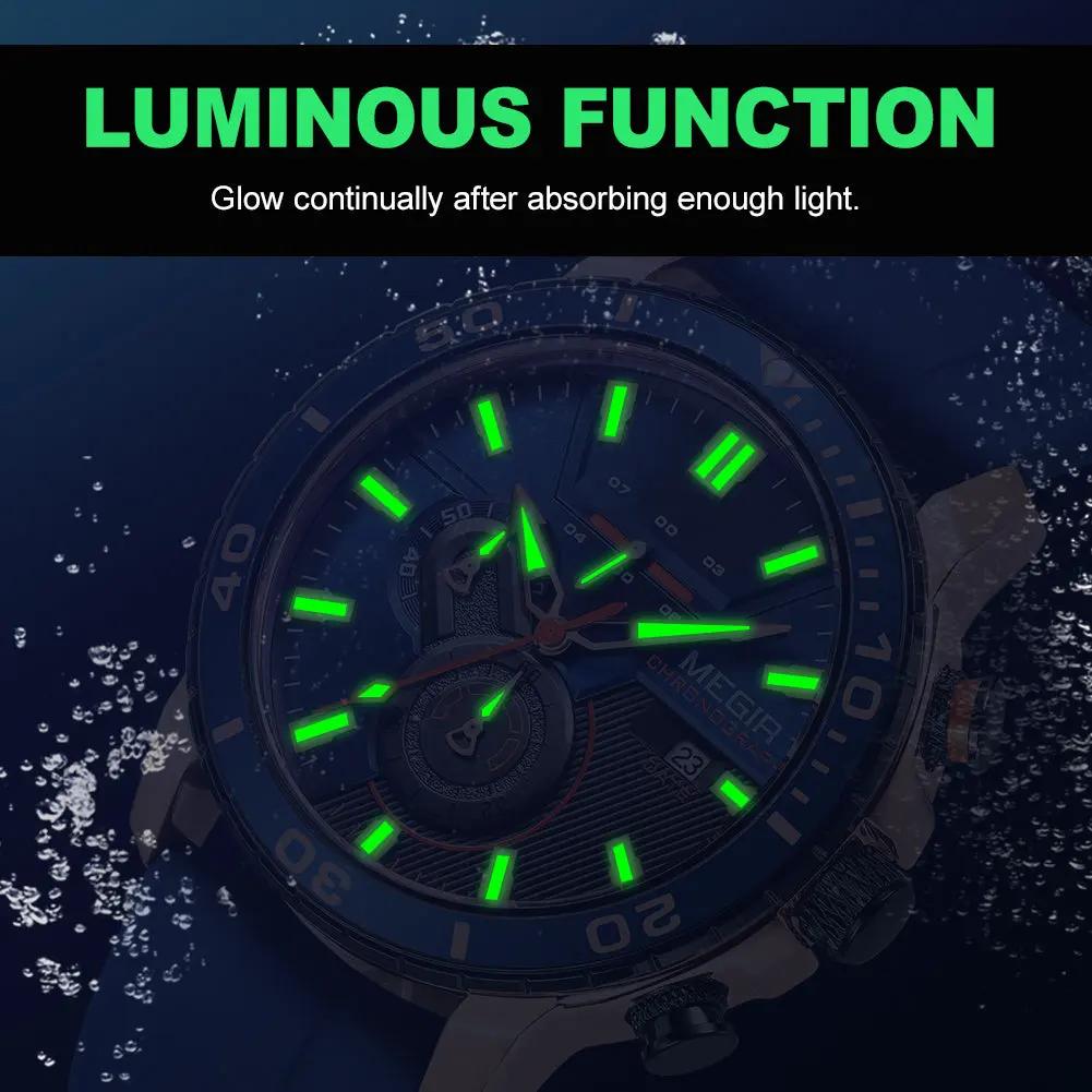 MEGIR Luxury Military Watches for Men Fashion Sport Quartz Wristwatch Waterproof Silicone Band Male Clock Chronograph with Date 2224 by MEGIR WATCH GROUP