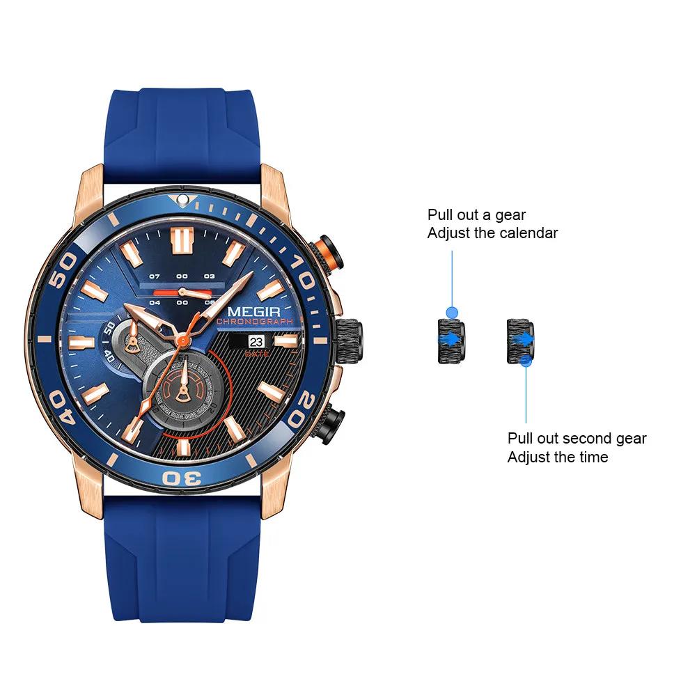 MEGIR Luxury Military Watches for Men Fashion Sport Quartz Wristwatch Waterproof Silicone Band Male Clock Chronograph with Date 2224 by MEGIR WATCH GROUP