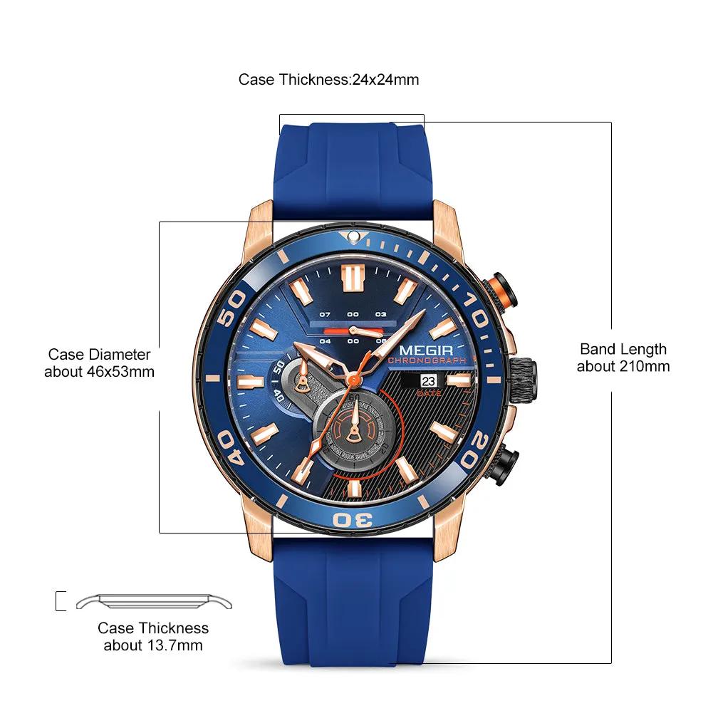 MEGIR Luxury Military Watches for Men Fashion Sport Quartz Wristwatch Waterproof Silicone Band Male Clock Chronograph with Date 2224 by MEGIR WATCH GROUP
