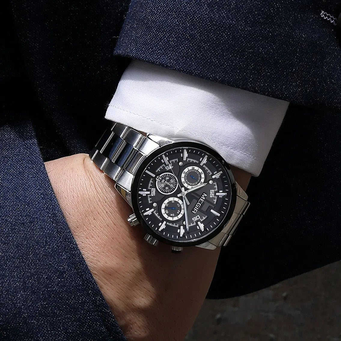 MEGIR Luxury Watch Mens Business Watches Calendar Stainless Steel Quartz Wrist Watch Clock Casual Chronograph Relogio Masculino 2220 by MEGIR WATCH GROUP