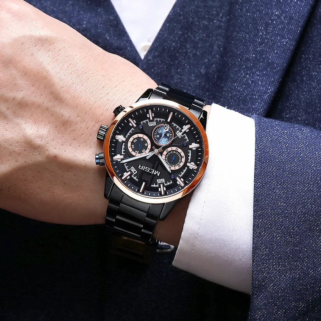 MEGIR Luxury Watch Mens Business Watches Calendar Stainless Steel Quartz Wrist Watch Clock Casual Chronograph Relogio Masculino 2220 by MEGIR WATCH GROUP