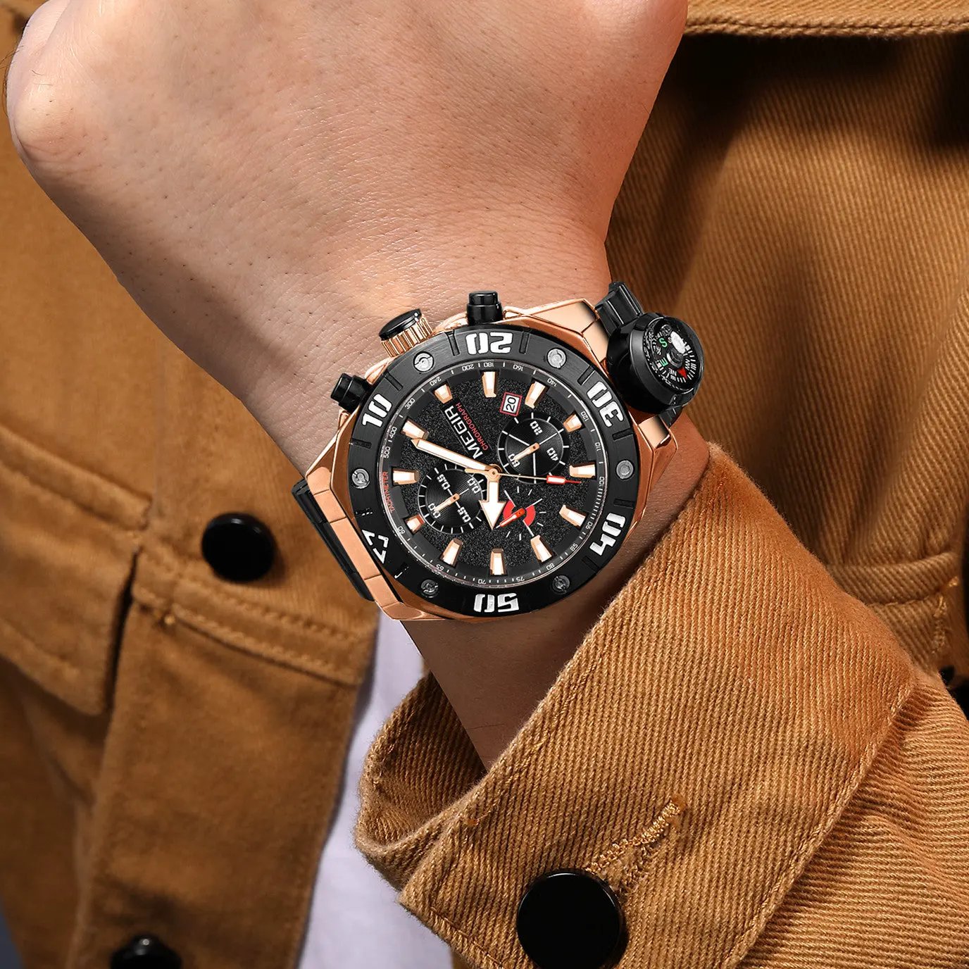 MEGIR Watch Top Brand Luxury Business Quartz Watches Chronograph Stainless Steel Calendar Luminous Clock WristWatch Montre Homme 2219 by MEGIR WATCH GROUP