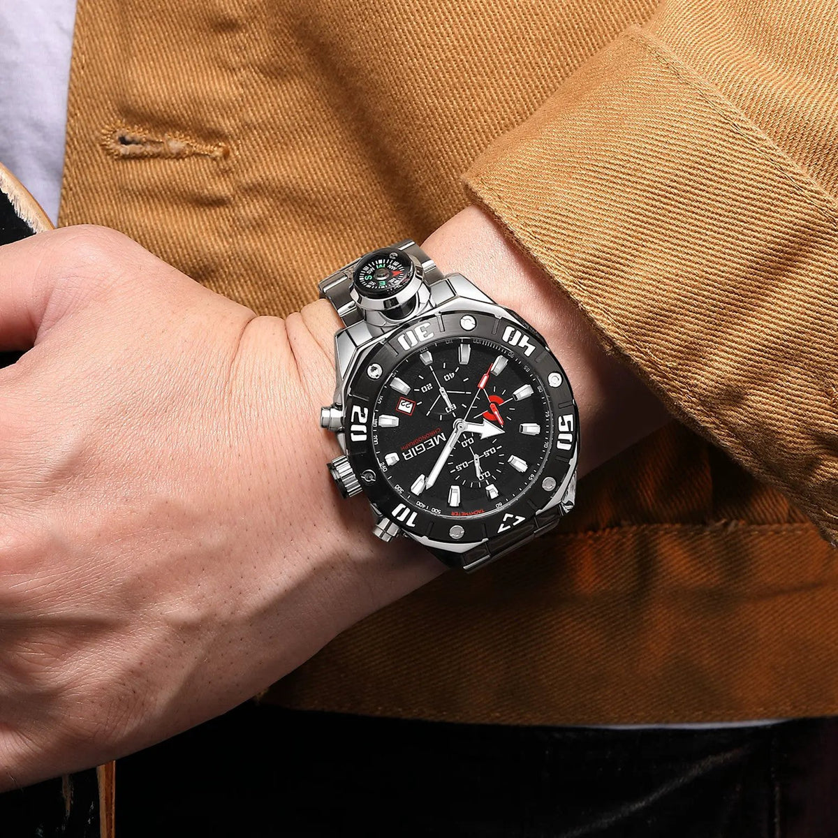 MEGIR Watch Top Brand Luxury Business Quartz Watches Chronograph Stainless Steel Calendar Luminous Clock WristWatch Montre Homme 2219 by MEGIR WATCH GROUP