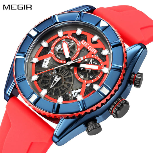 MEGIR Fashion Military Sports Watches for Men Silicone Waterproof Quartz Wristwatches with Chronograph Clock Date 24-hour 2209 by MEGIR WATCH GROUP