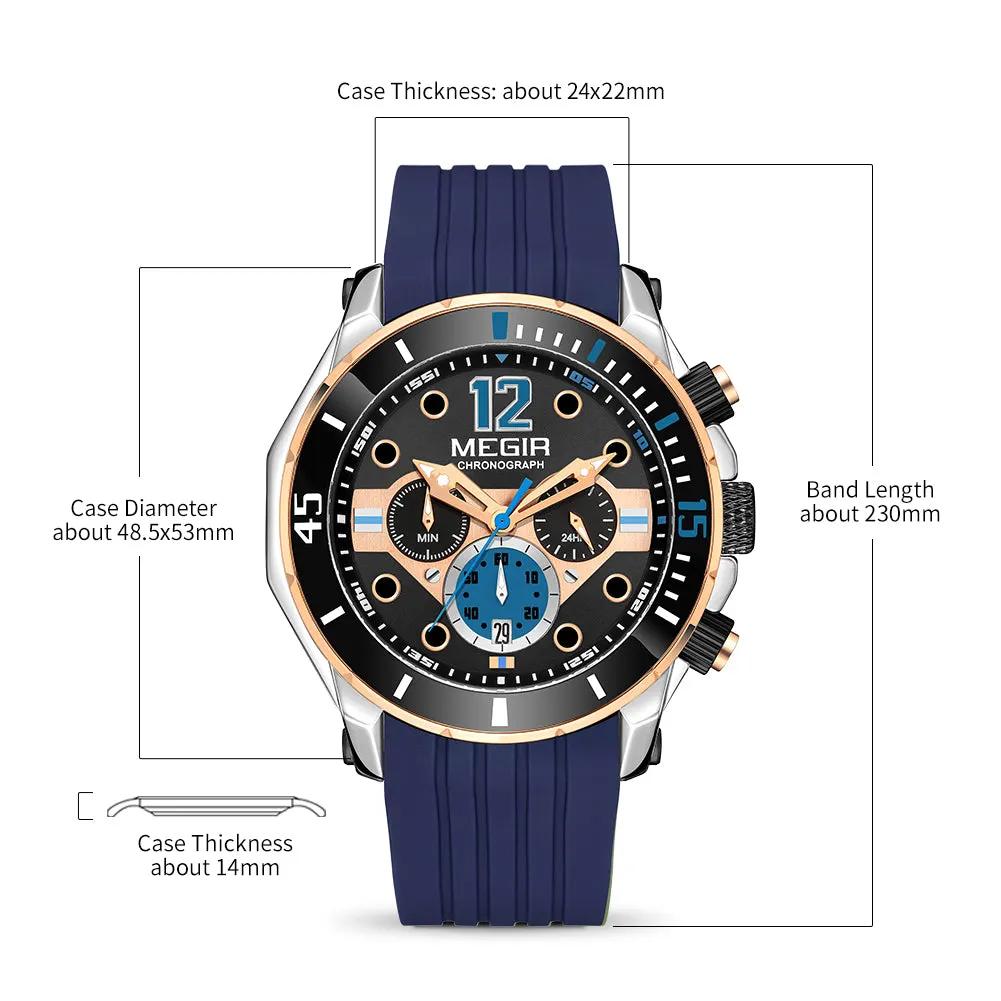 MEGIR Men's Sport Watches Chronograph Silicone Strap Waterproof Calendar Quartz Military Wristwatch Male Clock Relogio Masculino 2206 by MEGIR WATCH GROUP