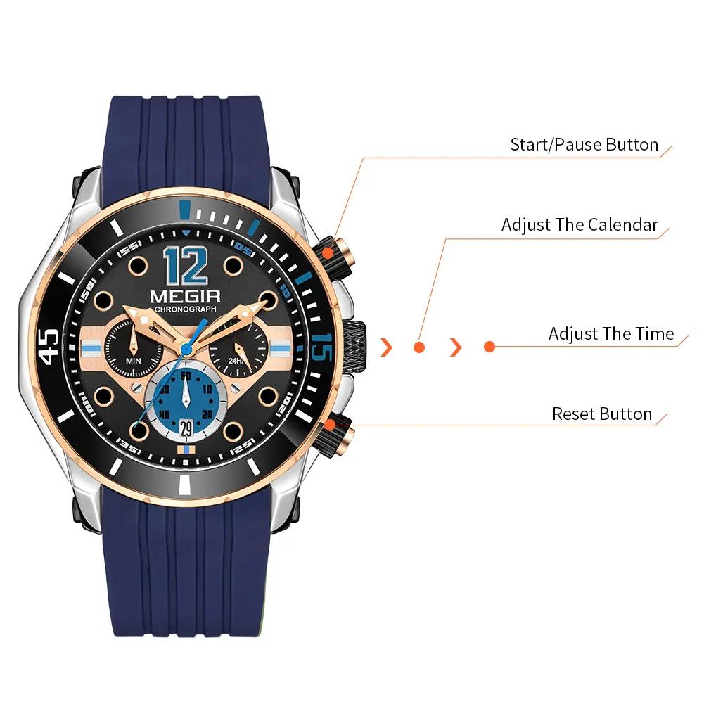 MEGIR Men's Sport Watches Chronograph Silicone Strap Waterproof Calendar Quartz Military Wristwatch Male Clock Relogio Masculino 2206 by MEGIR WATCH GROUP