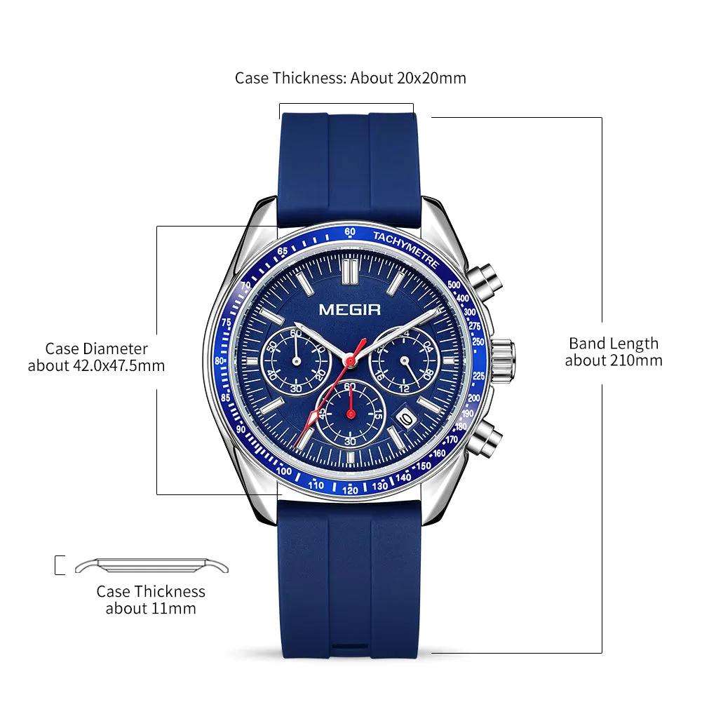 MEGIR Analog Quartz Wrist Watch Chronograph Luminous Business Sport Watches with Silicone Strap Calendar Man Clock Reloj Hombre 8105 by MEGIR WATCH GROUP