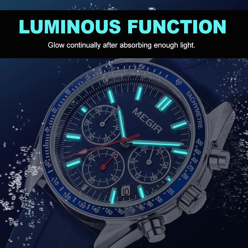 MEGIR Analog Quartz Wrist Watch Chronograph Luminous Business Sport Watches with Silicone Strap Calendar Man Clock Reloj Hombre 8105 by MEGIR WATCH GROUP