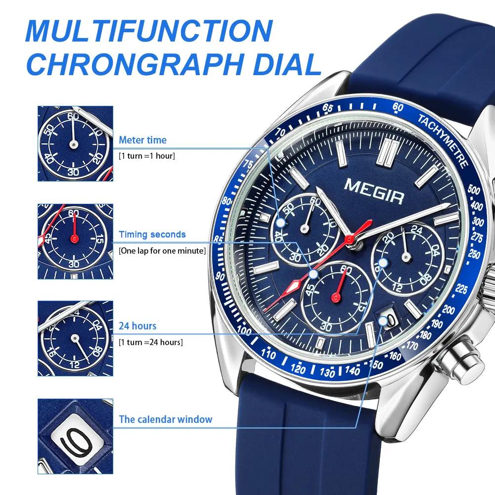 MEGIR Analog Quartz Wrist Watch Chronograph Luminous Business Sport Watches with Silicone Strap Calendar Man Clock Reloj Hombre 8105 by MEGIR WATCH GROUP