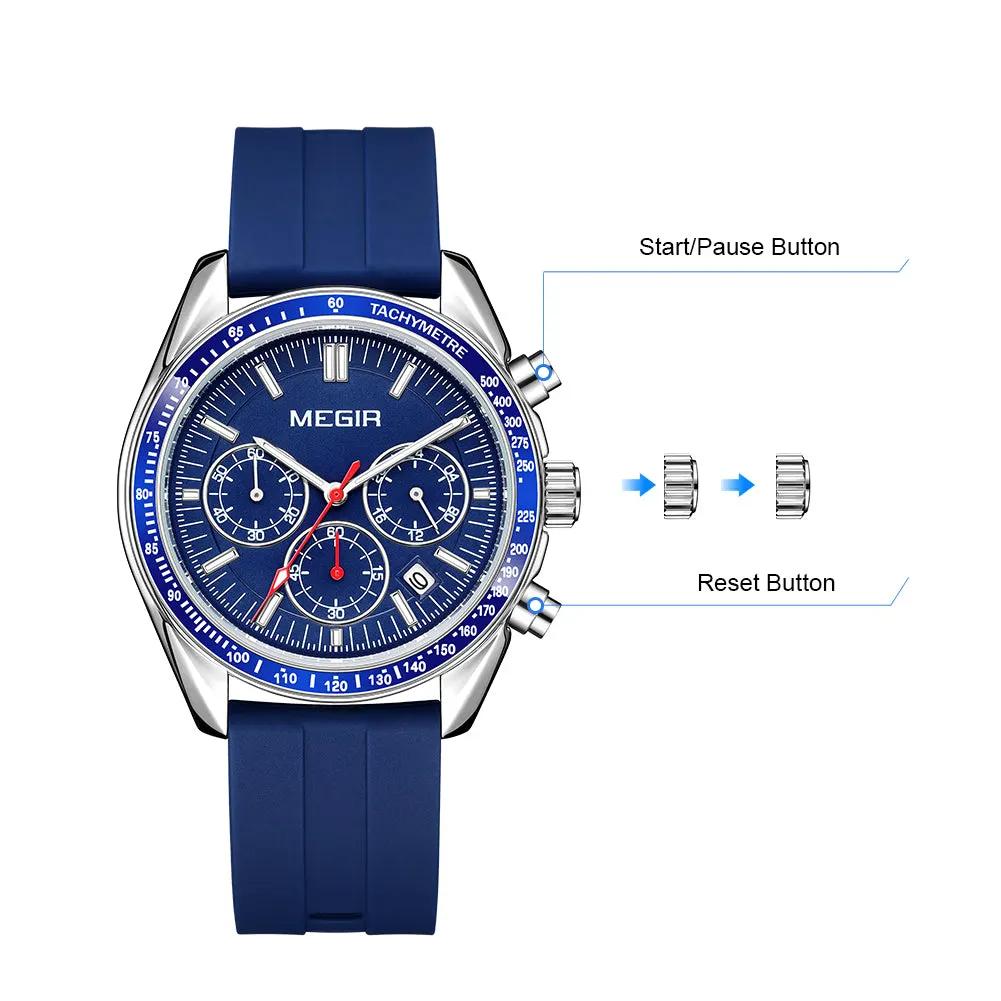 MEGIR Analog Quartz Wrist Watch Chronograph Luminous Business Sport Watches with Silicone Strap Calendar Man Clock Reloj Hombre 8105 by MEGIR WATCH GROUP