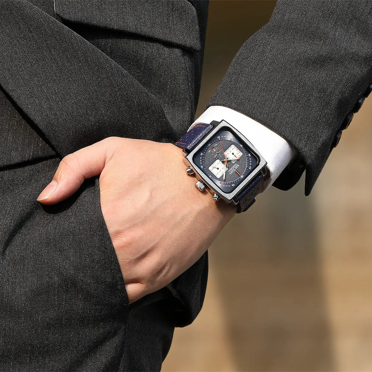 MEGIR Watches for Men Luxury Black Sports Casual Chronograph Waterproof Calendar Square Dial Wristwatches with Date Clock 2182 by MEGIR WATCH GROUP