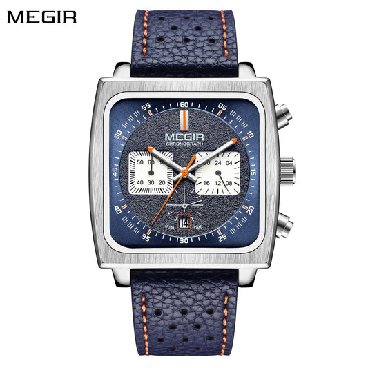 MEGIR Watches for Men Luxury Black Sports Casual Chronograph Waterproof Calendar Square Dial Wristwatches with Date Clock 2182 by MEGIR WATCH GROUP