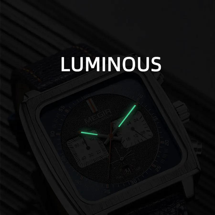 MEGIR Watches for Men Luxury Black Sports Casual Chronograph Waterproof Calendar Square Dial Wristwatches with Date Clock 2182 by MEGIR WATCH GROUP