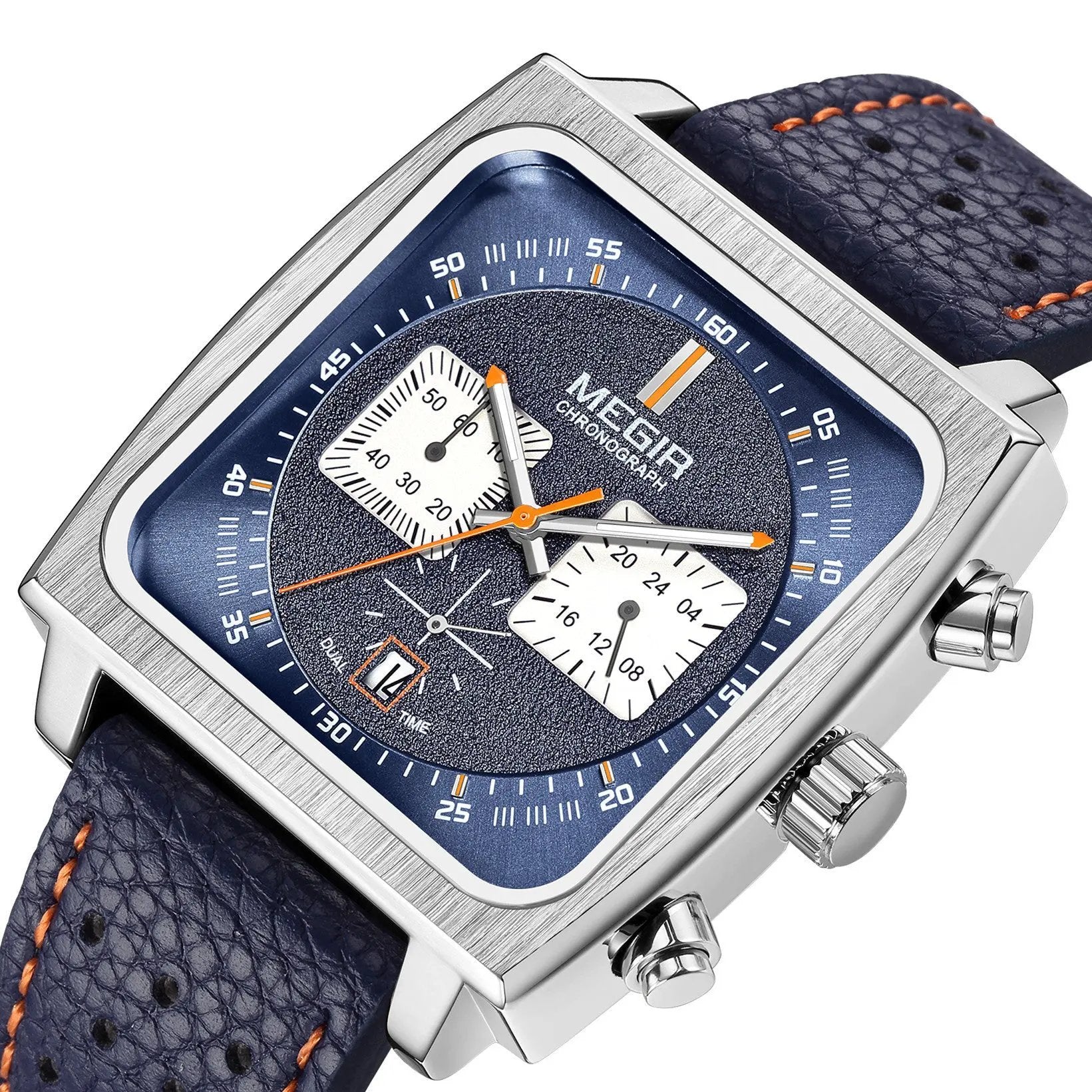 MEGIR Watches for Men Luxury Black Sports Casual Chronograph Waterproof Calendar Square Dial Wristwatches with Date Clock 2182 by MEGIR WATCH GROUP