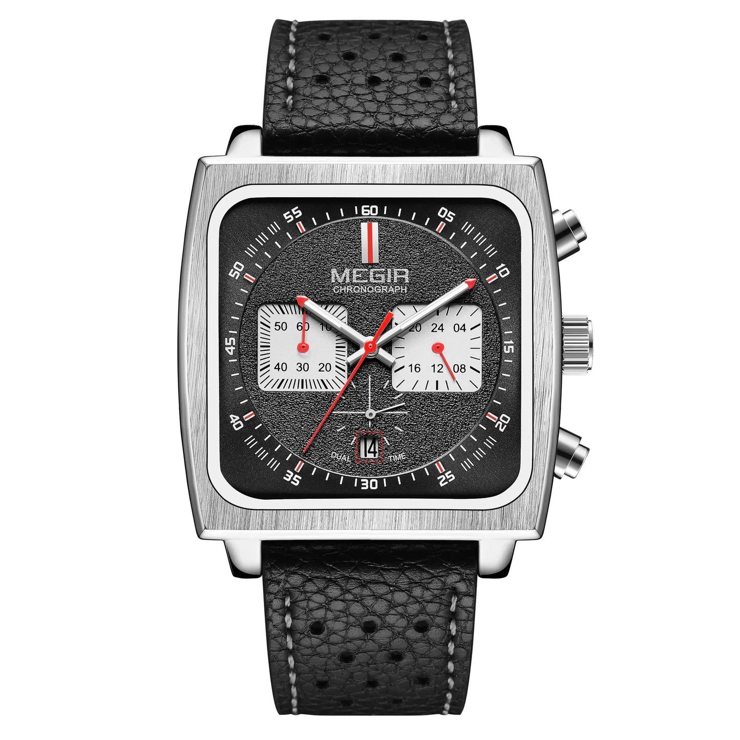 MEGIR Watches for Men Luxury Black Sports Casual Chronograph Waterproof Calendar Square Dial Wristwatches with Date Clock 2182 by MEGIR WATCH GROUP