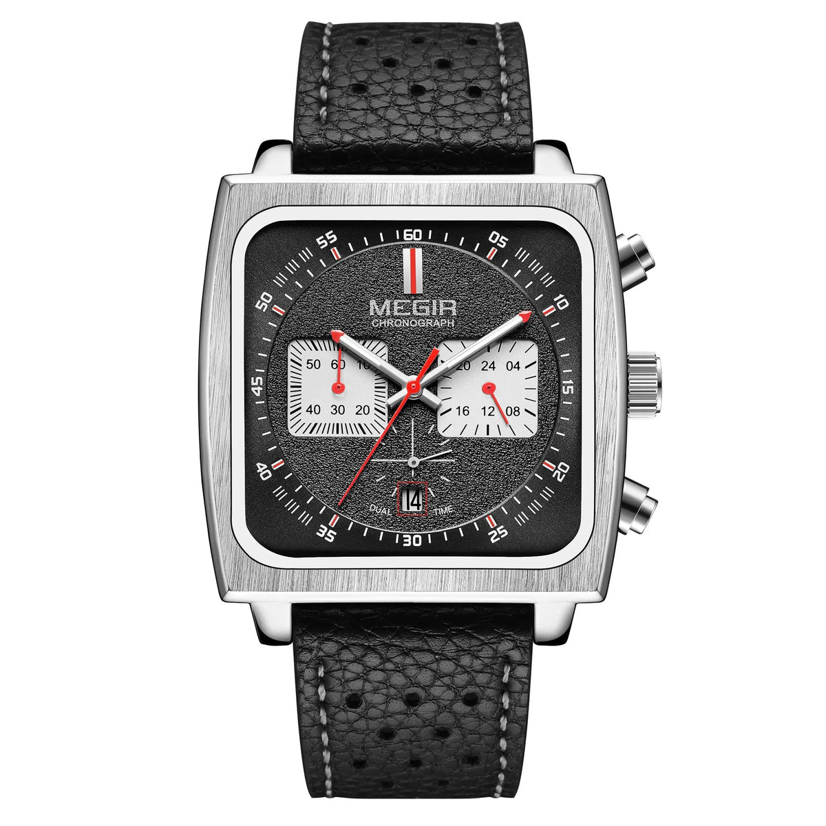 MEGIR Watches for Men Luxury Black Sports Casual Chronograph Waterproof Calendar Square Dial Wristwatches with Date Clock 2182 by MEGIR WATCH GROUP