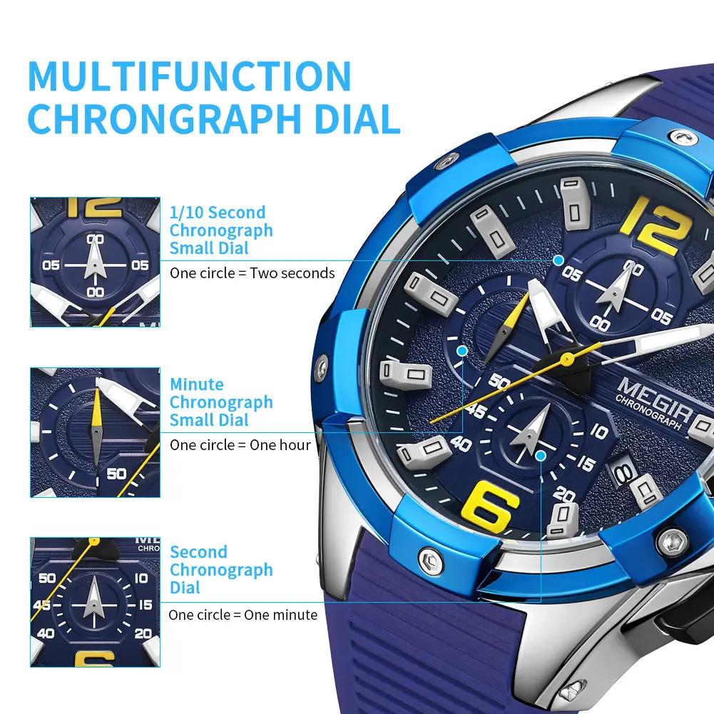 MEGIR Men's Chronograph Original Top Luxury Sports Military Watches for Men Date Luminous Wristwatches Clock Relogio Masculino 2161 by MEGIR WATCH GROUP