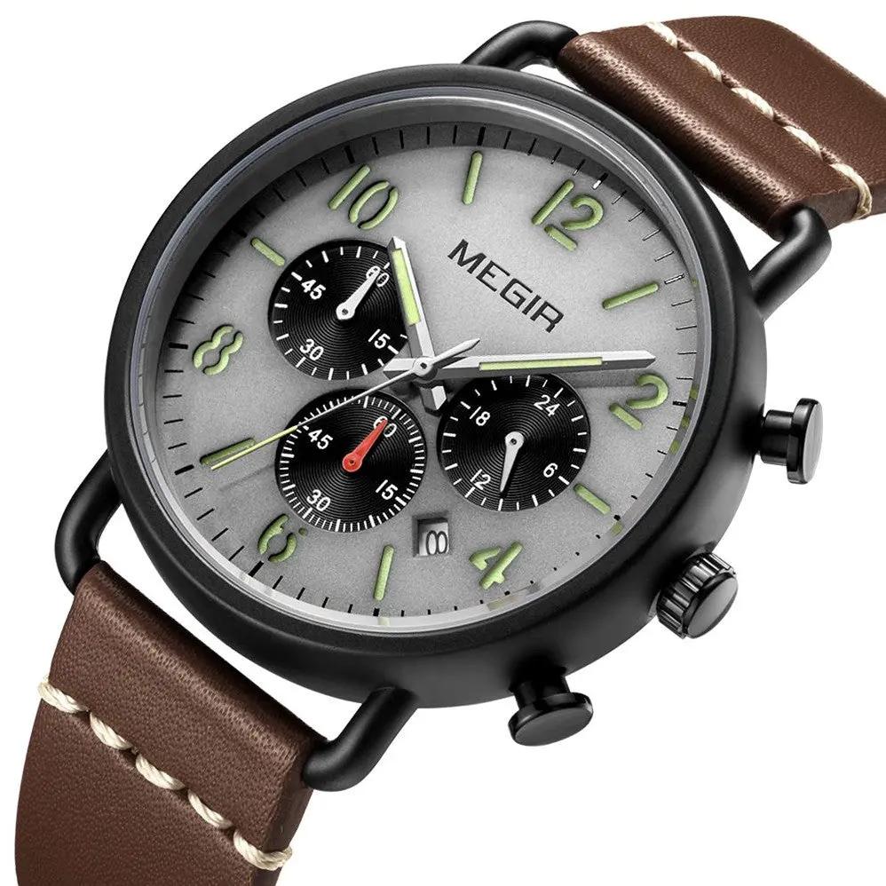 MEGIR Fashion Mens Watches Luxury Sport Quartz Wrist Watch Steel Mesh Business Casual Watches Calendar Leather Band Man Clock 2158 by MEGIR WATCH GROUP