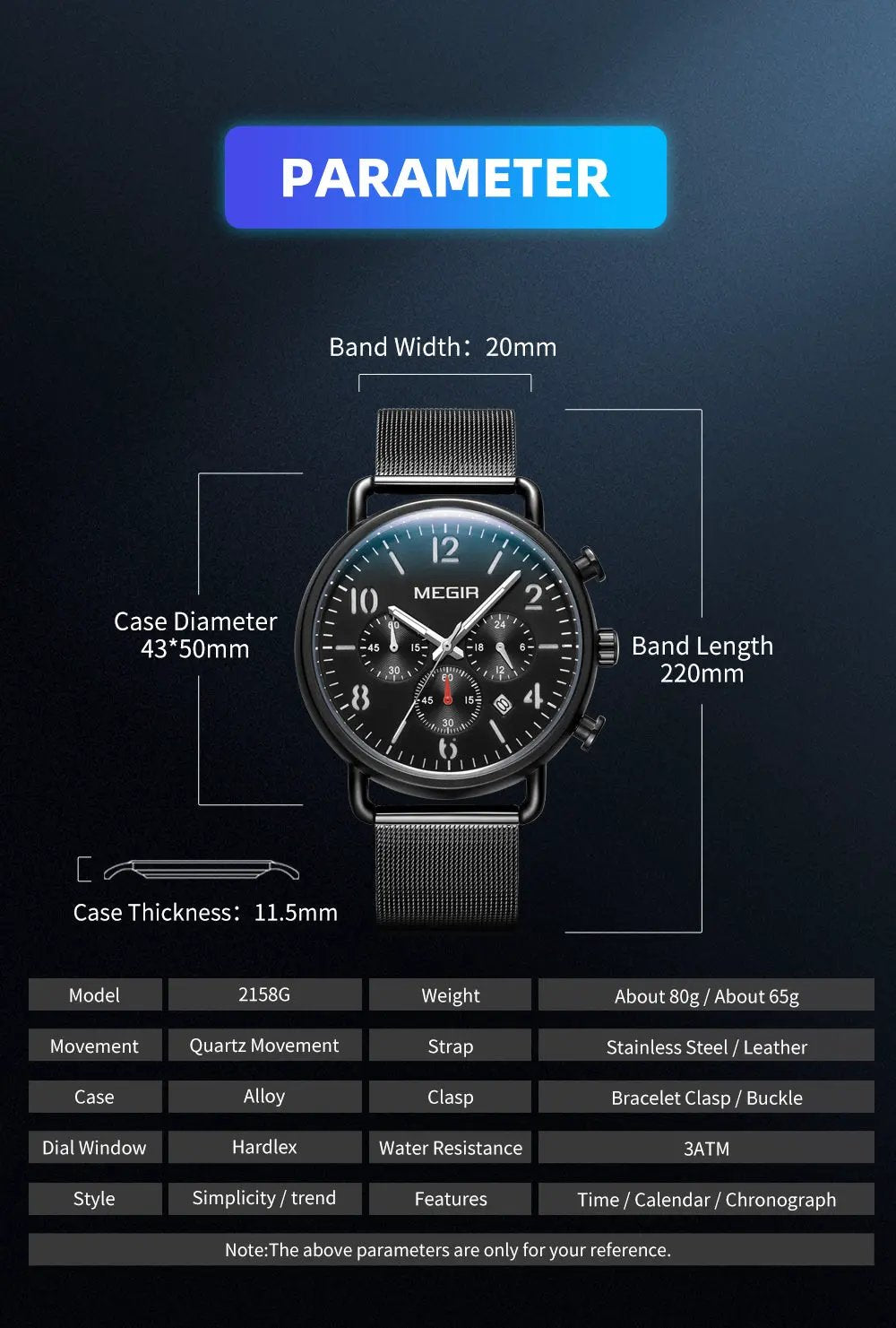 MEGIR Fashion Mens Watches Luxury Sport Quartz Wrist Watch Steel Mesh Business Casual Watches Calendar Leather Band Man Clock 2158 by MEGIR WATCH GROUP