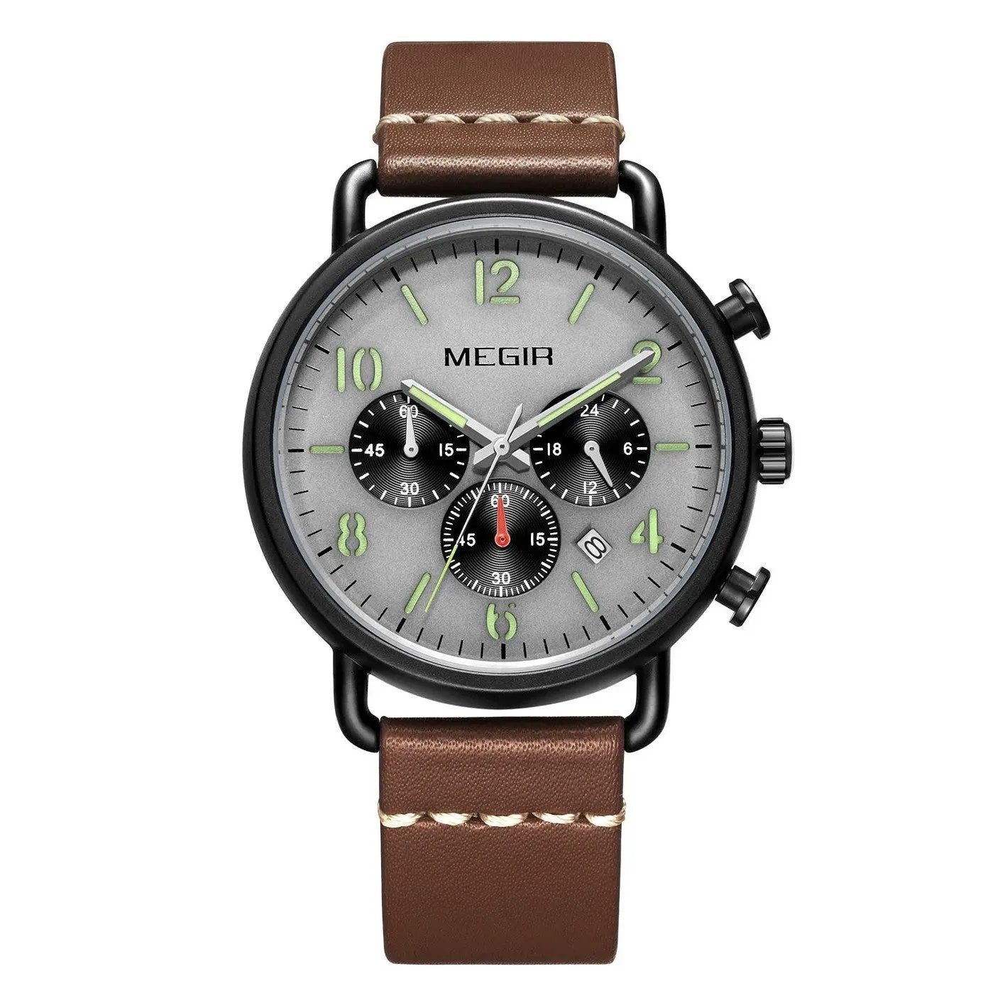 MEGIR Fashion Mens Watches Luxury Sport Quartz Wrist Watch Steel Mesh Business Casual Watches Calendar Leather Band Man Clock 2158 by MEGIR WATCH GROUP