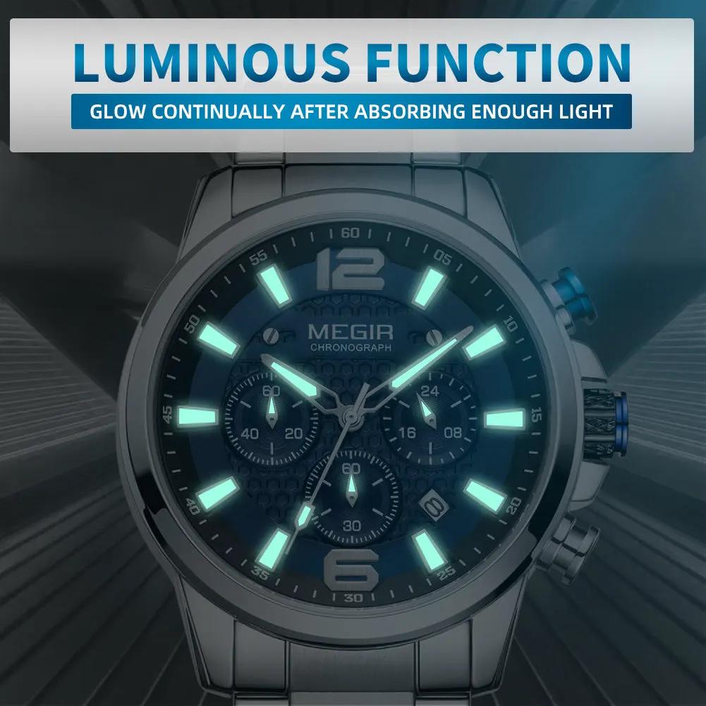 MEGIR Luxury Business Men Watch Fashion Quartz Sport Chronograph Luminous Waterproof Calendar Stainless Steel Male Wristwatch 2156 by MEGIR WATCH GROUP