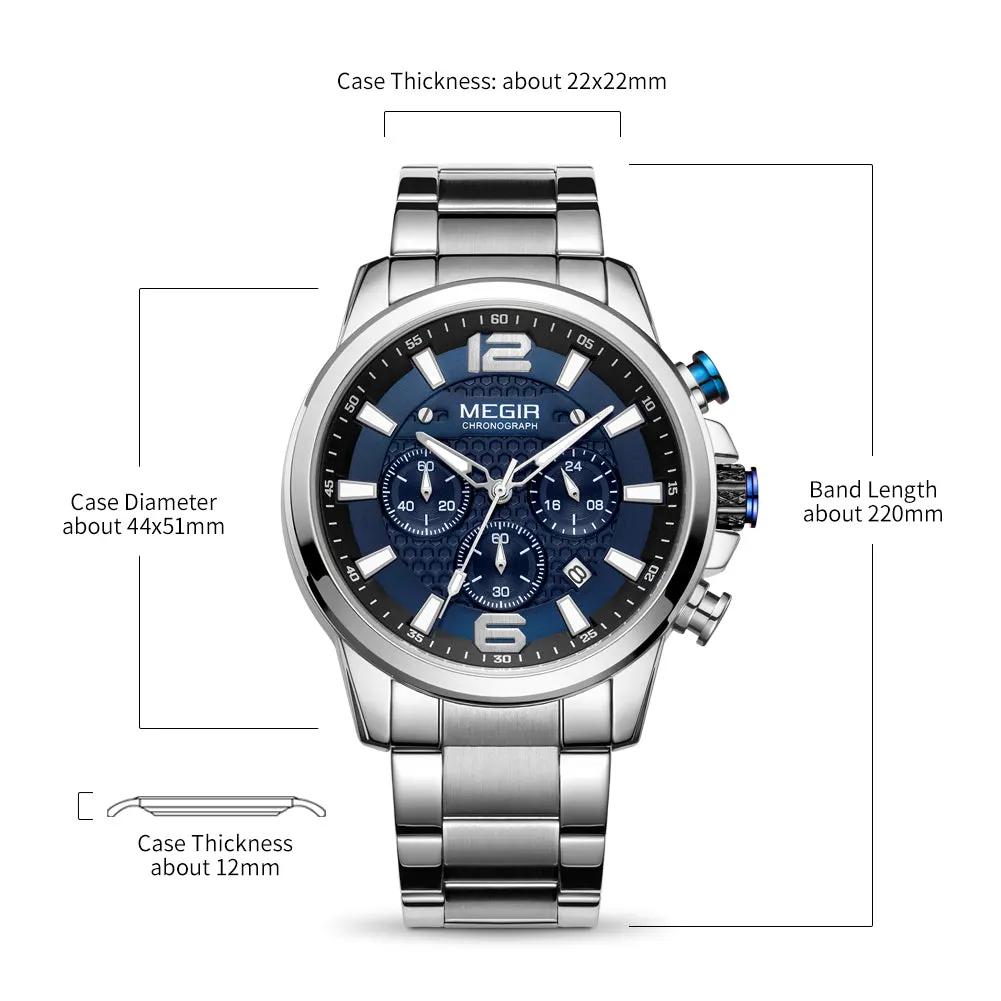 MEGIR Luxury Business Men Watch Fashion Quartz Sport Chronograph Luminous Waterproof Calendar Stainless Steel Male Wristwatch 2156 by MEGIR WATCH GROUP