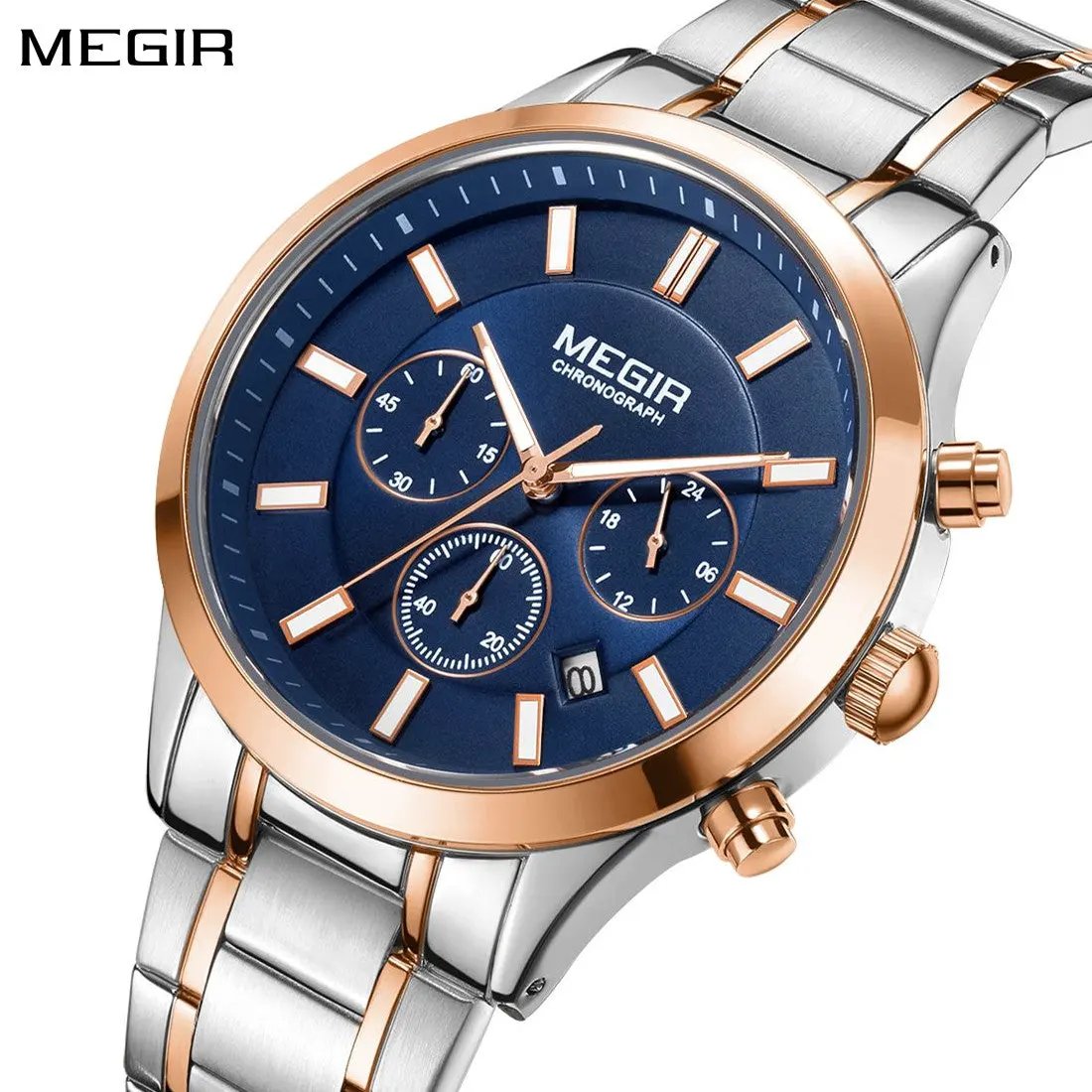 MEGIR Stainless Steel Waterproof Wrist Watches for Men Luminous Chronograph Business Quartz Men's Casual Clock Reloj Hombre 2150 by MEGIR WATCH GROUP