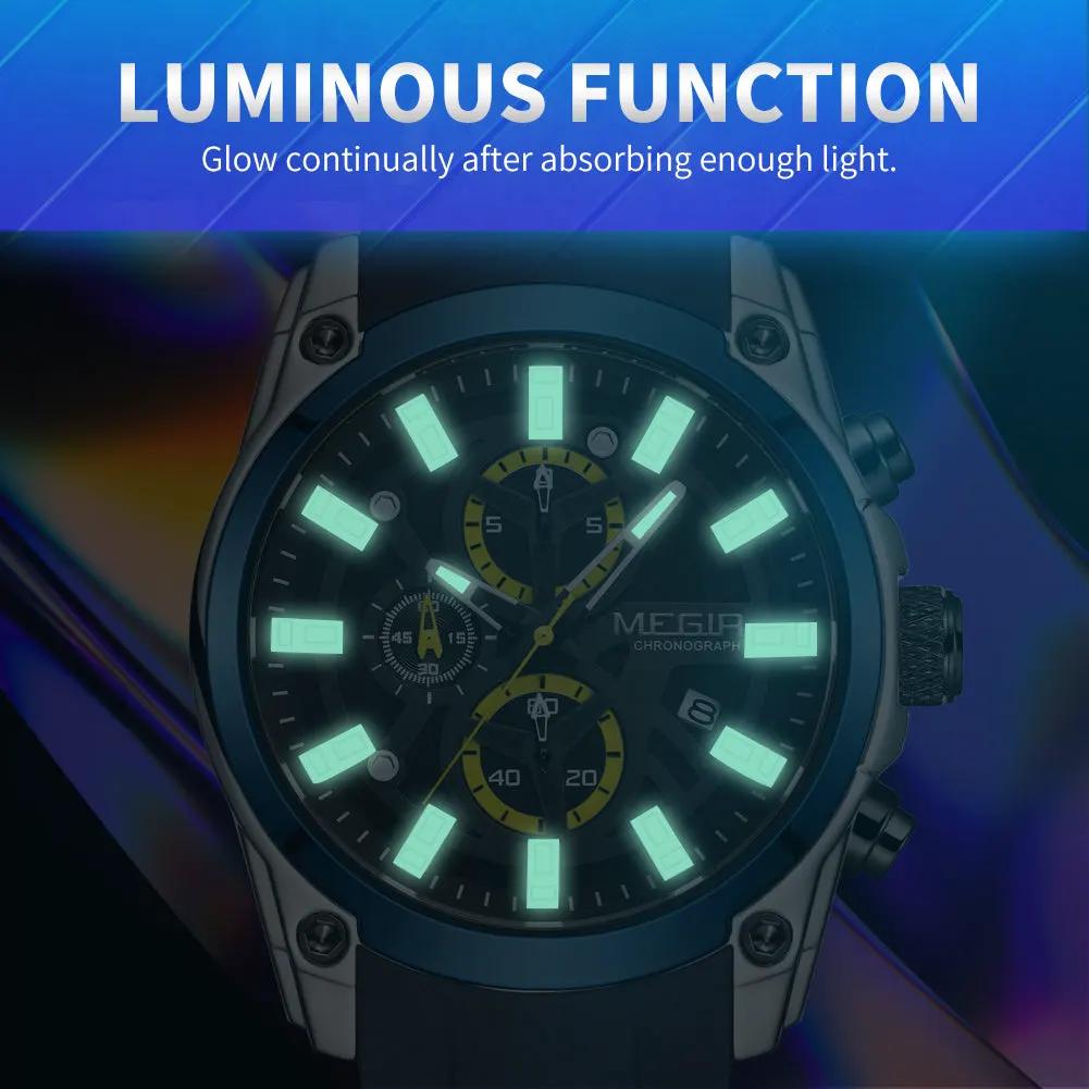 MEGIR Original Blue Sport Watches for Men Luxury Chronograph Man Military Quartz Wristwatch Clock Luminous Big Dial Reloj Hombre 2144 by MEGIR WATCH GROUP