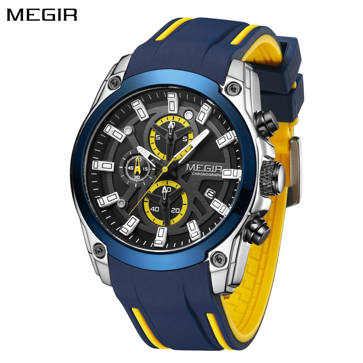 MEGIR Original Blue Sport Watches for Men Luxury Chronograph Man Military Quartz Wristwatch Clock Luminous Big Dial Reloj Hombre 2144 by MEGIR WATCH GROUP