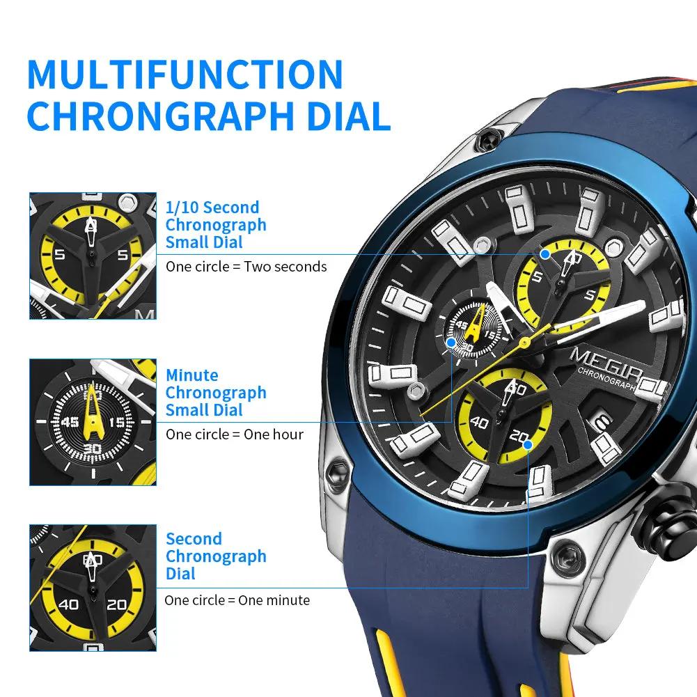 MEGIR Original Blue Sport Watches for Men Luxury Chronograph Man Military Quartz Wristwatch Clock Luminous Big Dial Reloj Hombre 2144 by MEGIR WATCH GROUP