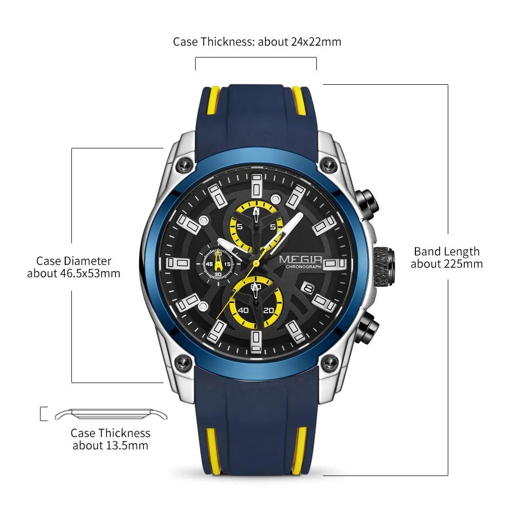 MEGIR Original Blue Sport Watches for Men Luxury Chronograph Man Military Quartz Wristwatch Clock Luminous Big Dial Reloj Hombre 2144 by MEGIR WATCH GROUP