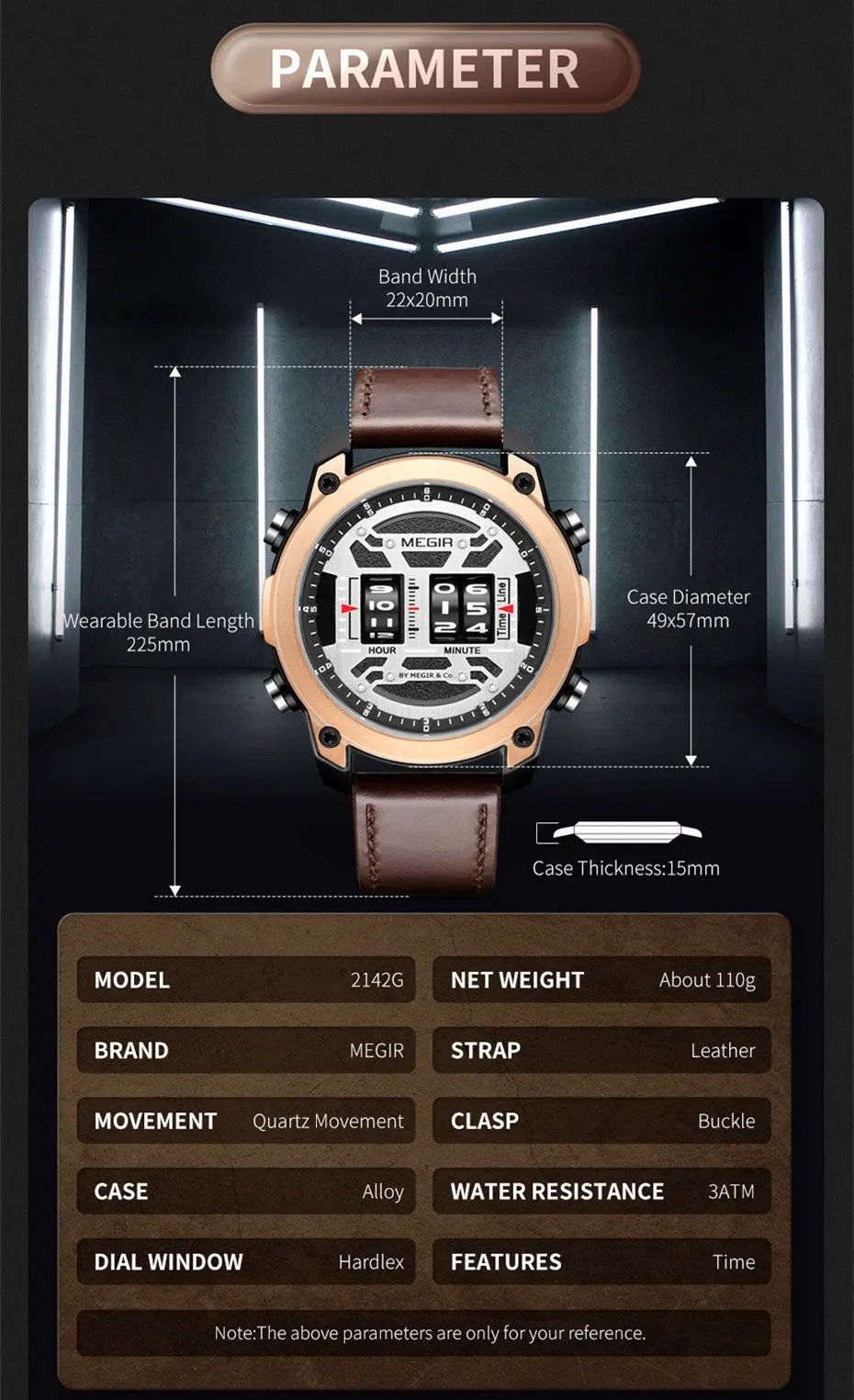 MEGIR Men's Watch Roller Business Casual Wristwatch Leather Fashion Sports Quartz Watch Chronograph Waterproof Male Clock 2142 by MEGIR WATCH GROUP