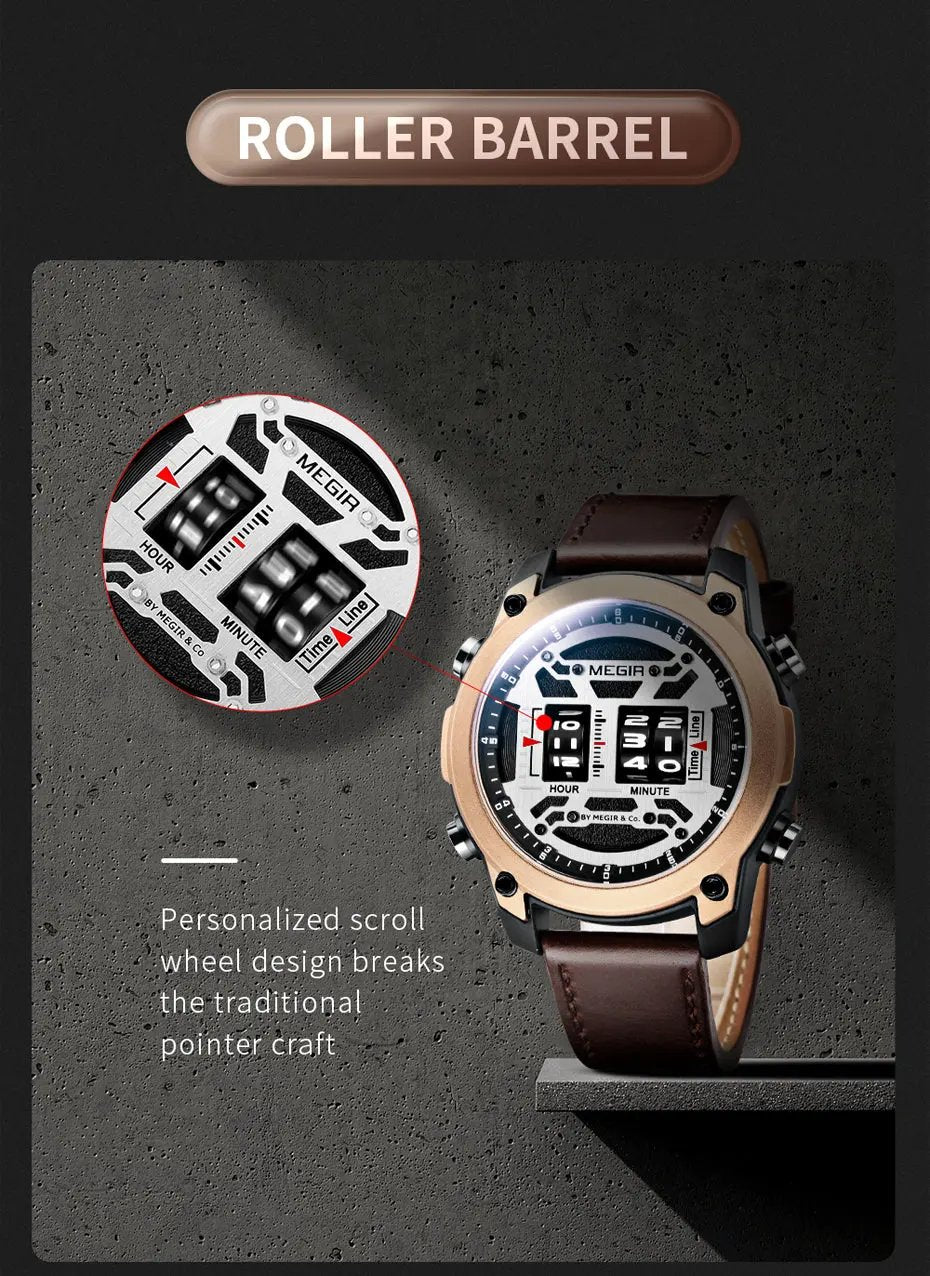 MEGIR Men's Watch Roller Business Casual Wristwatch Leather Fashion Sports Quartz Watch Chronograph Waterproof Male Clock 2142 by MEGIR WATCH GROUP