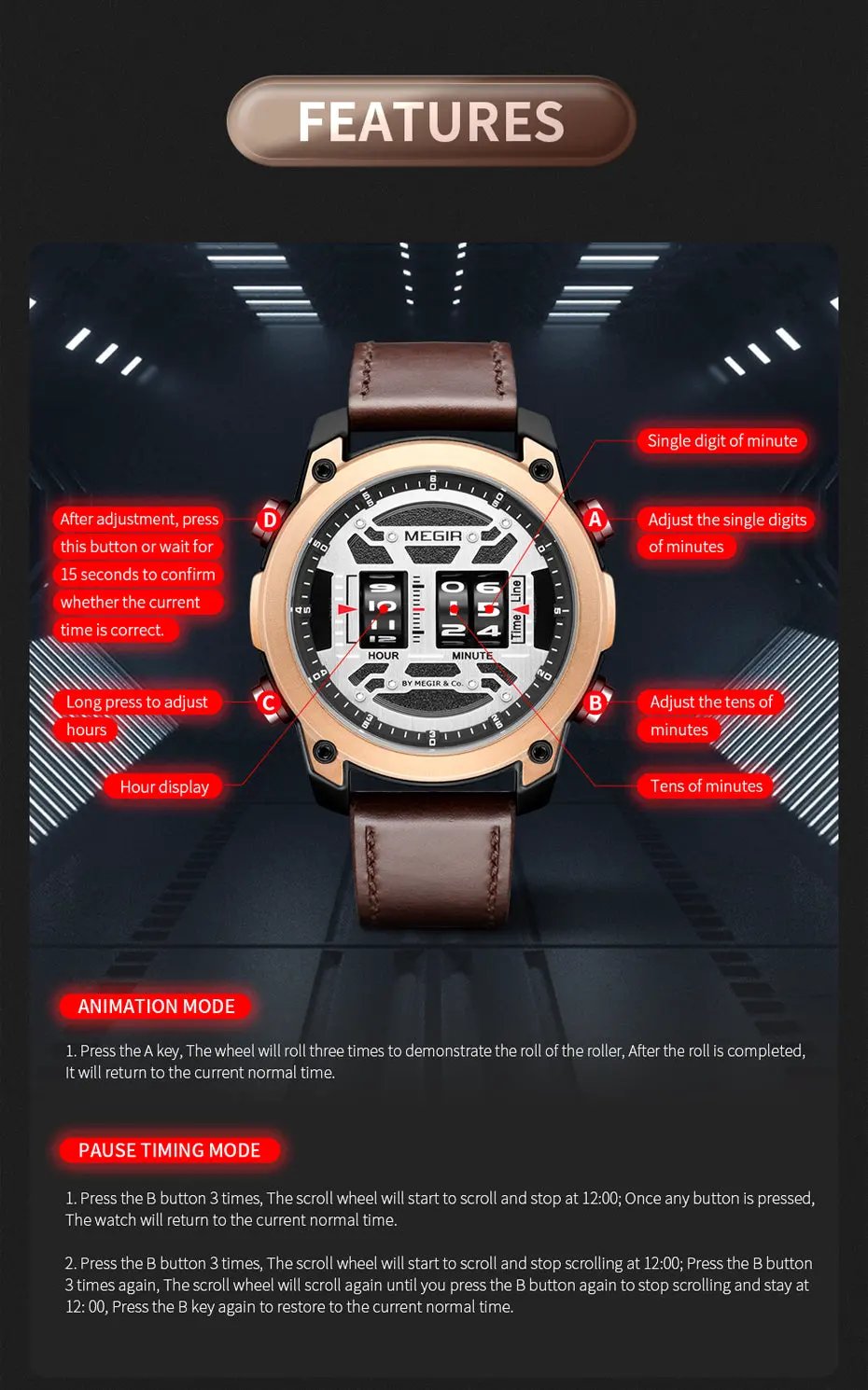 MEGIR Men's Watch Roller Business Casual Wristwatch Leather Fashion Sports Quartz Watch Chronograph Waterproof Male Clock 2142 by MEGIR WATCH GROUP