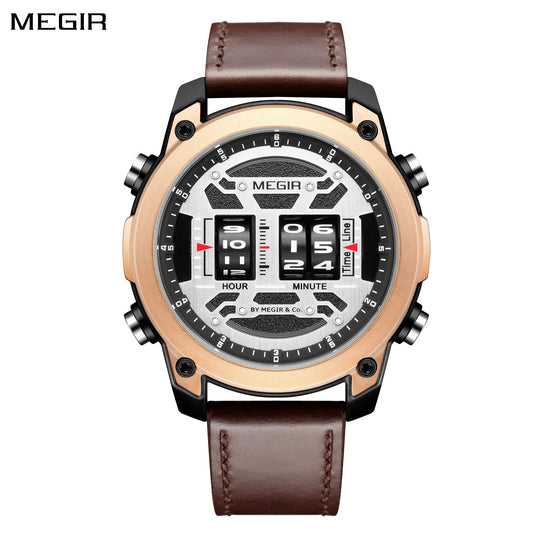 MEGIR Men's Watch Roller Business Casual Wristwatch Leather Fashion Sports Quartz Watch Chronograph Waterproof Male Clock 2142 by MEGIR WATCH GROUP