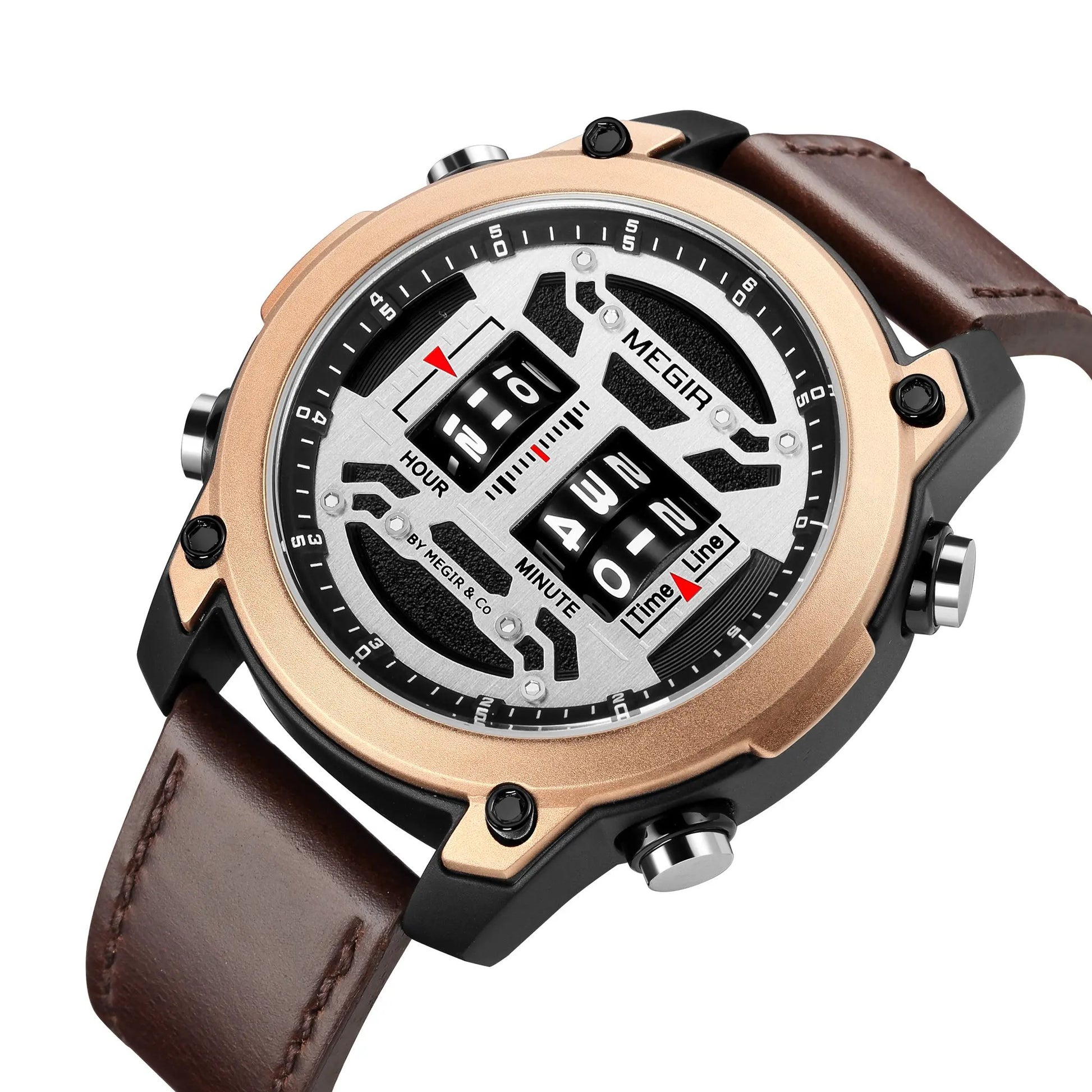 MEGIR Men's Watch Roller Business Casual Wristwatch Leather Fashion Sports Quartz Watch Chronograph Waterproof Male Clock 2142 by MEGIR WATCH GROUP