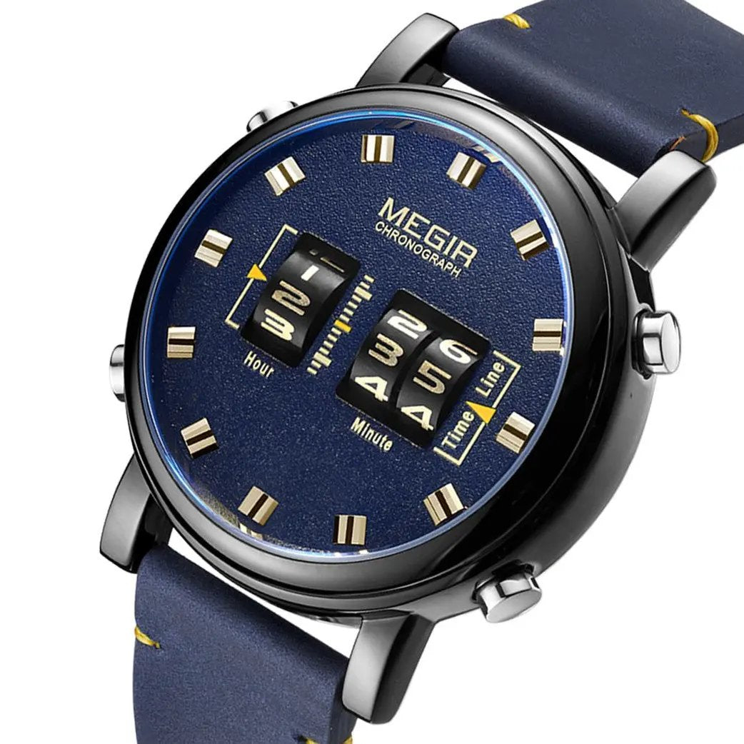 MEGIR Roller Pointer Watches for Men Fashion Luxury Military Sport Watch Leather Strap Quartz Wristwatch Clock Relogio Mascilino 2137 by MEGIR WATCH GROUP
