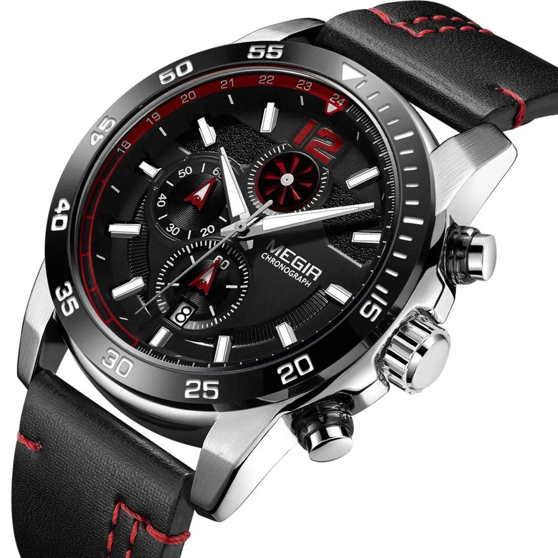 MEGIR Black Luxury Men's Wrist Watch Man Leather Strap Waterproof Chronograph Sports Men Watches Clock Hour Quartz Wristwatches 2131 by MEGIR WATCH GROUP