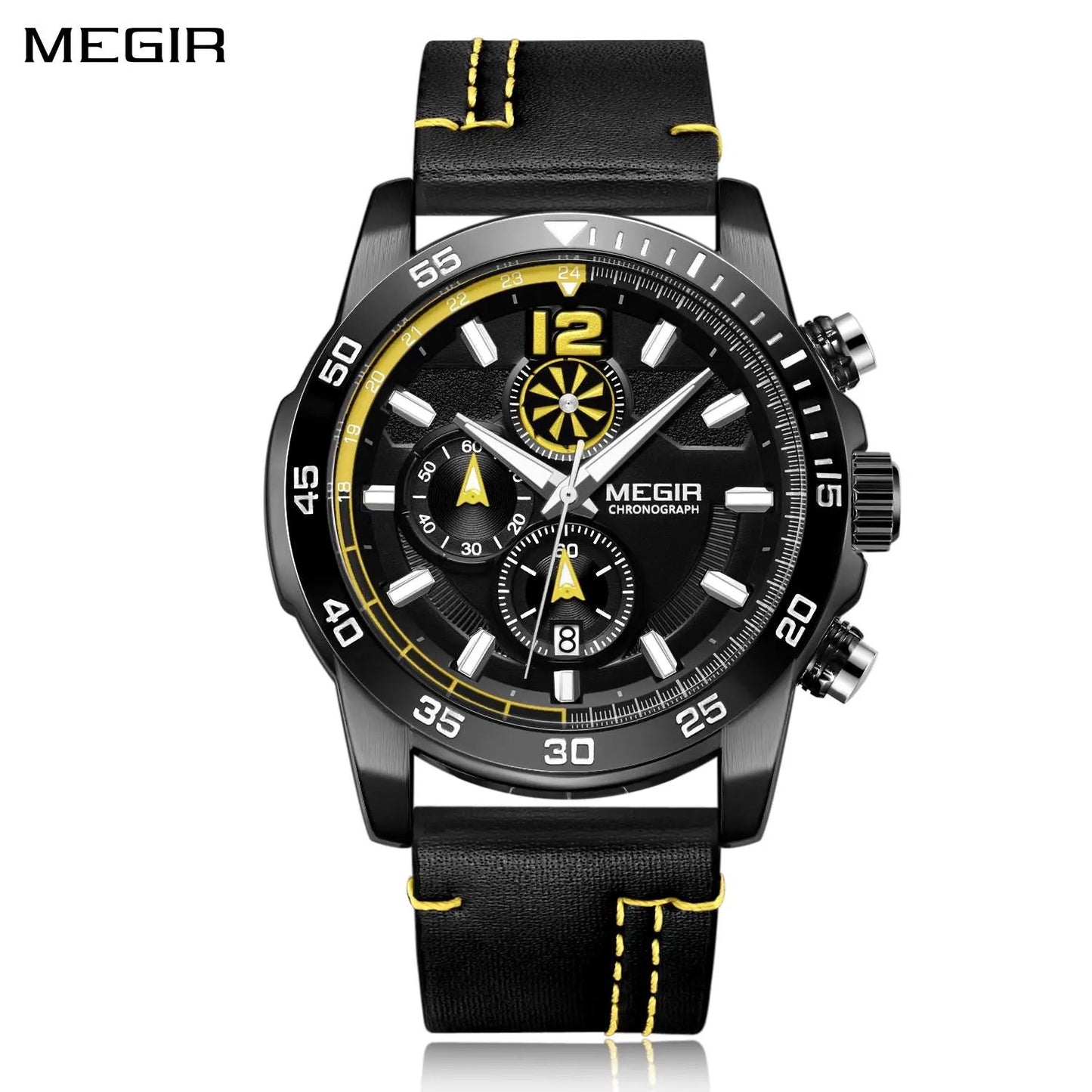 MEGIR Black Luxury Men's Wrist Watch Man Leather Strap Waterproof Chronograph Sports Men Watches Clock Hour Quartz Wristwatches 2131 by MEGIR WATCH GROUP