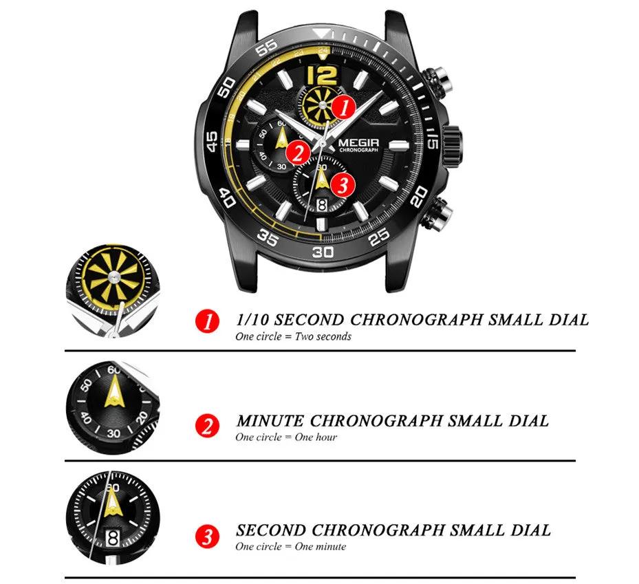 MEGIR Black Luxury Men's Wrist Watch Man Leather Strap Waterproof Chronograph Sports Men Watches Clock Hour Quartz Wristwatches 2131 by MEGIR WATCH GROUP