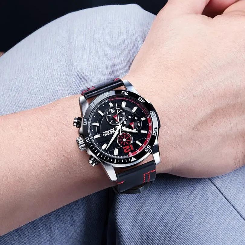 MEGIR Black Luxury Men's Wrist Watch Man Leather Strap Waterproof Chronograph Sports Men Watches Clock Hour Quartz Wristwatches 2131 by MEGIR WATCH GROUP