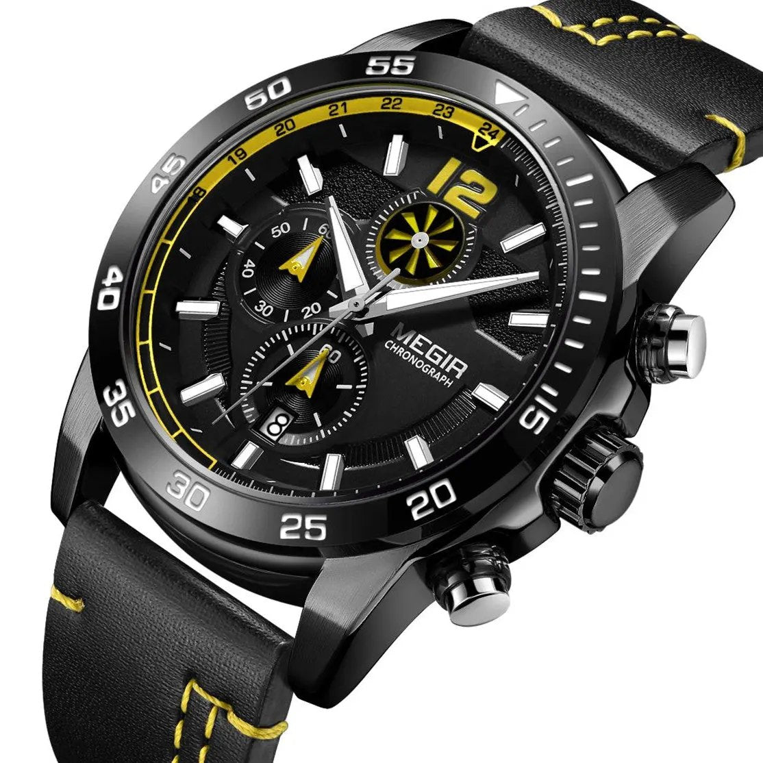 MEGIR Black Luxury Men's Wrist Watch Man Leather Strap Waterproof Chronograph Sports Men Watches Clock Hour Quartz Wristwatches 2131 by MEGIR WATCH GROUP