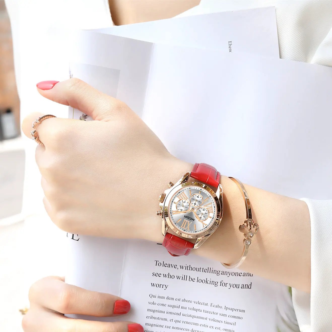 MEGIR Watches for Women Luxury Ladies Wristwatch Leather Waterproof Elegant Dress Quartz Chronograph Female Clock 24-hour 2114 by MEGIR WATCH GROUP