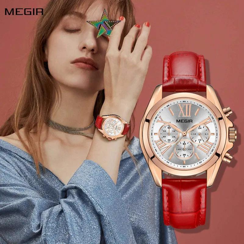 MEGIR Watches for Women Luxury Ladies Wristwatch Leather Waterproof Elegant Dress Quartz Chronograph Female Clock 24-hour 2114 by MEGIR WATCH GROUP