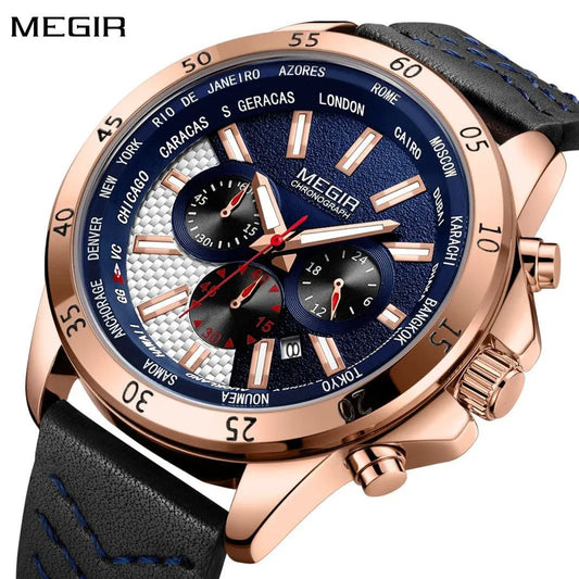 MEGIR Men Sport Watch Luxury Leather Strap Casual Quartz Chronograph Waterproof Luminous Male Wristwatch Relogio Masculino 2103 by MEGIR WATCH GROUP