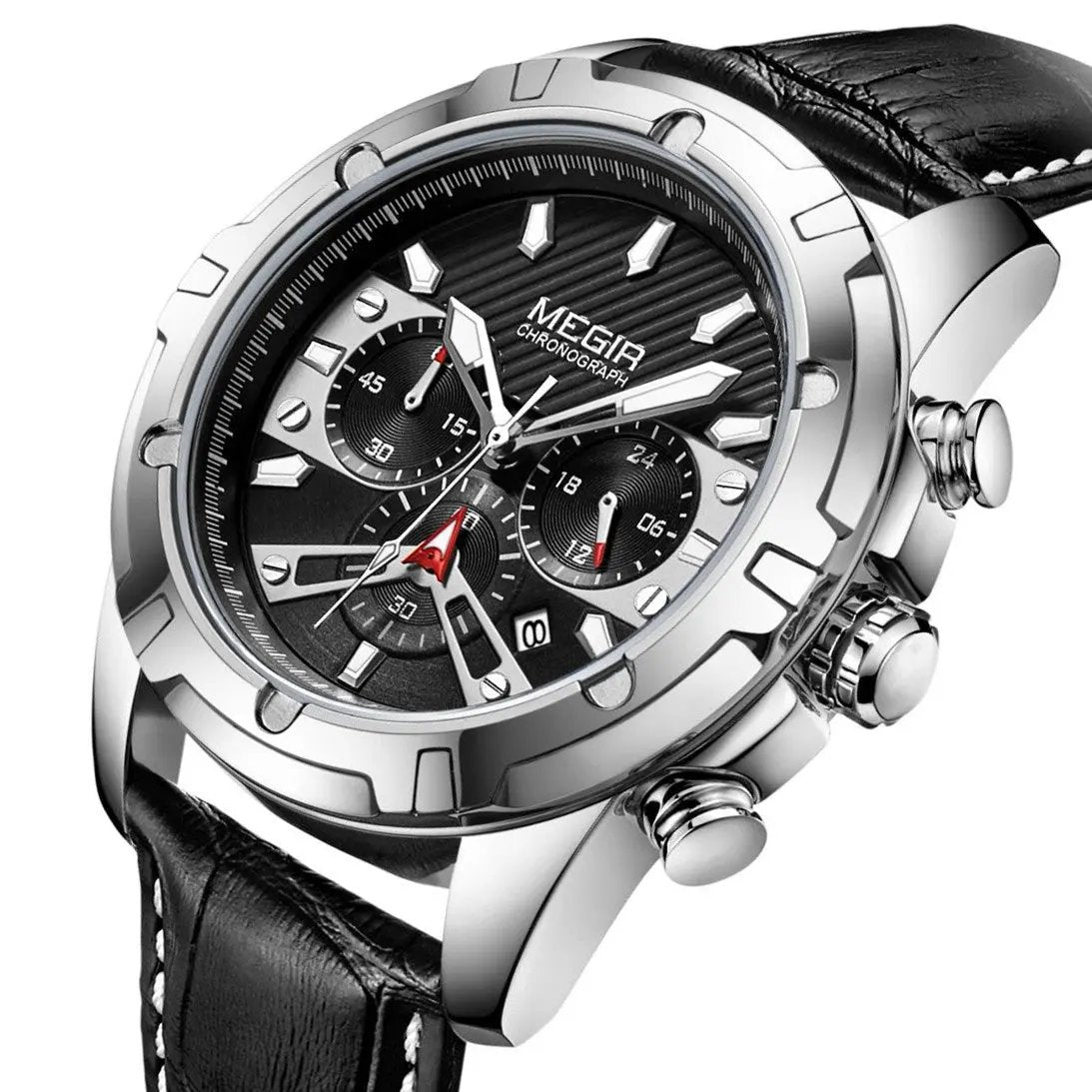MEGIR Luxury Men Sport Watches Leather Military Quartz Wristwatch Waterproof Man Chronograph Clock 24 hour Montre Homme 2102 by MEGIR WATCH GROUP